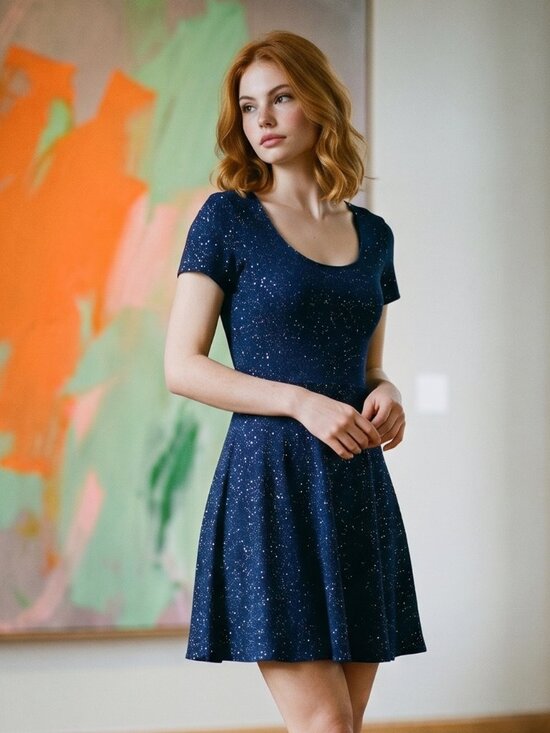 Nouveau Dresses & Skirts - Stunning Skater Dress by Nouveau Midnight Blue Sparkly Stretchy Vintage Party